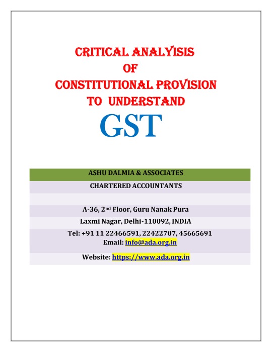 Critical Analysis of GST Constitutional Journey