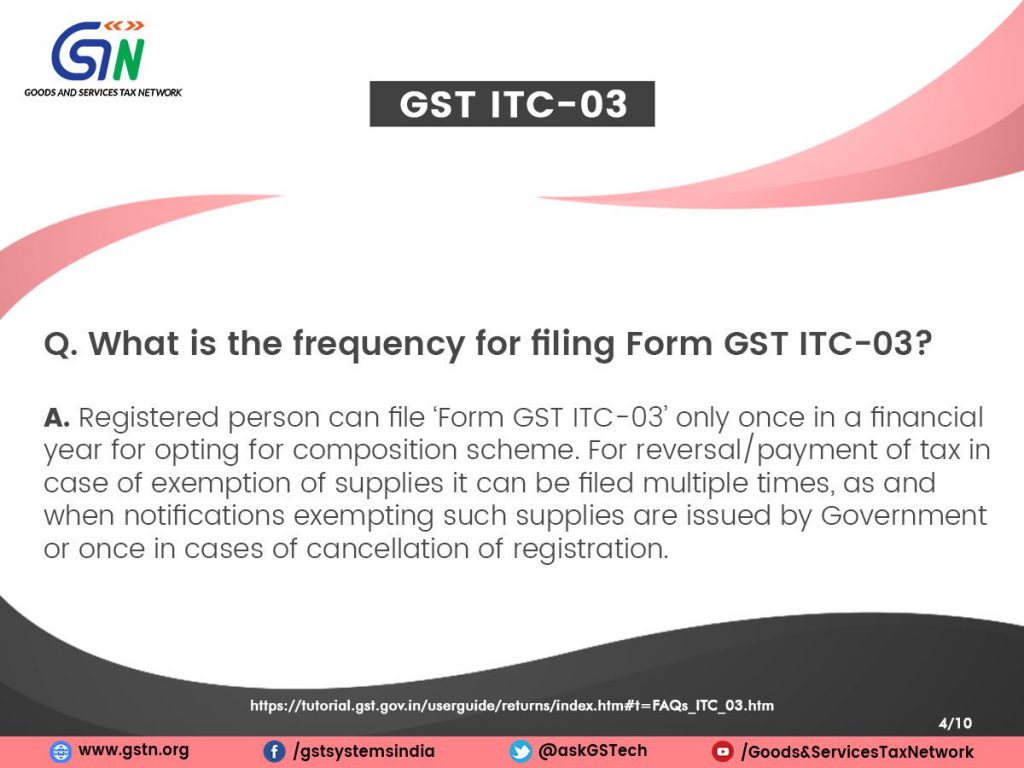 Frequency for filing Form GST ITC-03