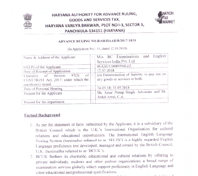 Exam Support services will be Taxable at 18%: AAR Haryana.pdf - Adobe Acrobat Reader DC 2018-07-21 12.32.18