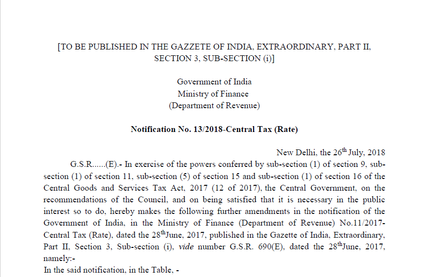 Notification No. 13/2018-Central Tax (Rate)