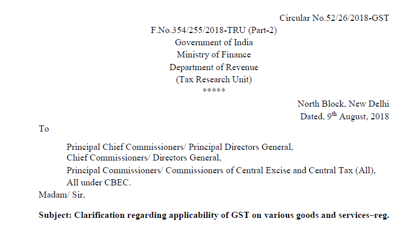 Circular No.52/26/2018-GST