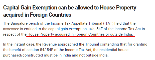 Capital Gain Exemption for House Property acquired in Foreign Countries