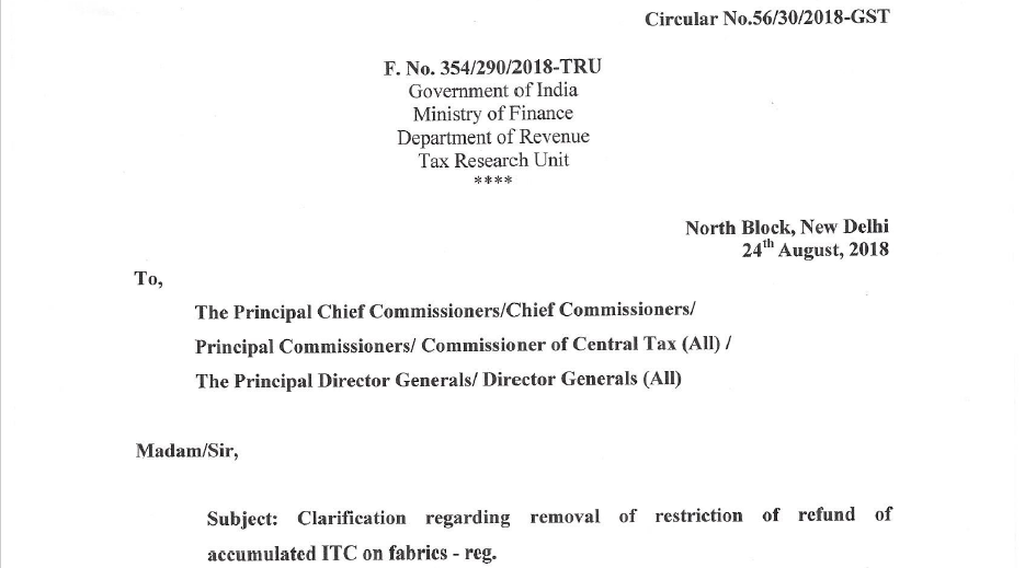 Circular No. 56/30/2018-GST