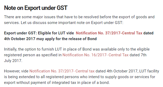 Note on Export under GST