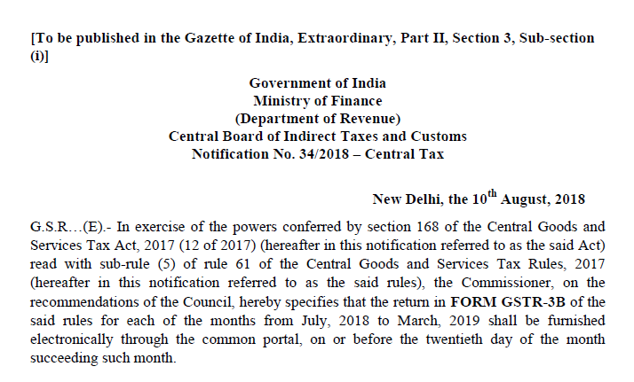 Notification No. 34/2018 – Central Tax