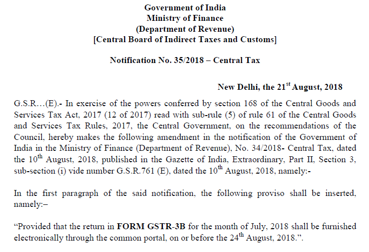 Notification No. 35/2018 – Central Tax