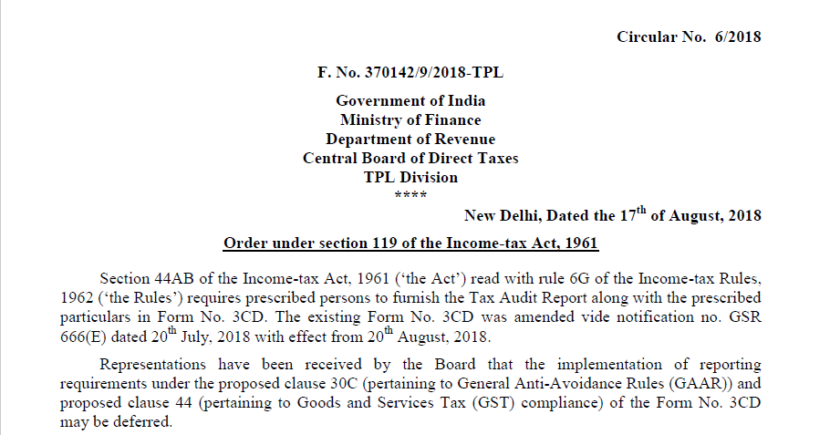 Postponement of Clause 30C and Clause 44 in Form 3CD