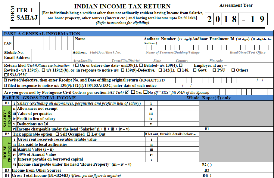 ITR-1 SAHAJ