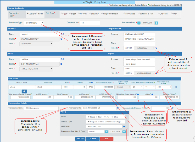 Updates in E-Way Bill Form