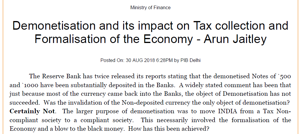 Demonetisation and its impact on Tax collection