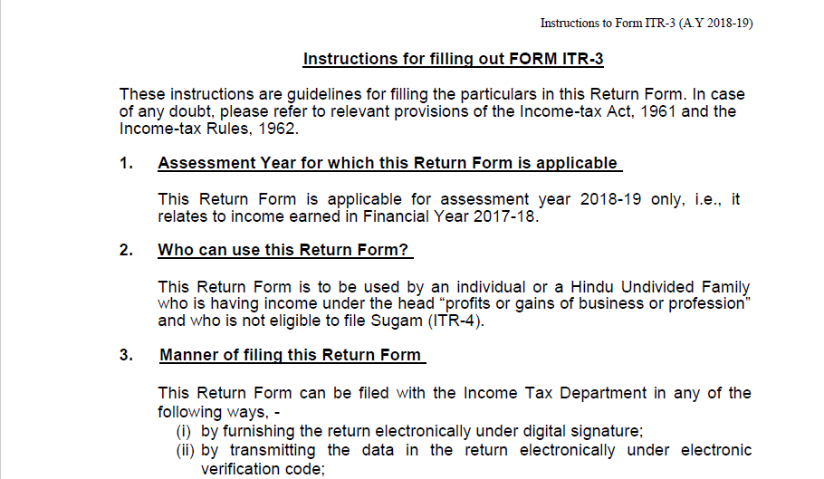 Update on Instructions for filling out Form ITR-3