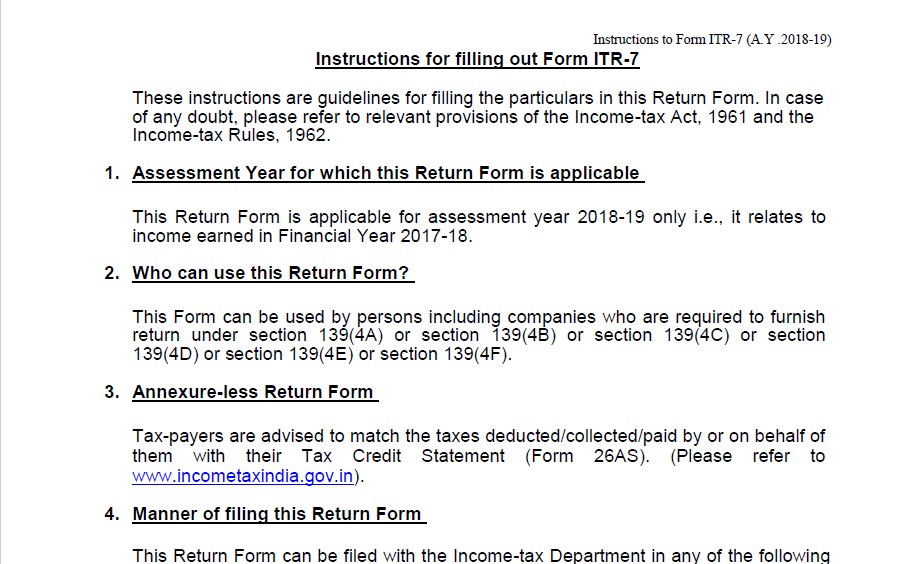 Update on Instructions for filling out Form ITR-7