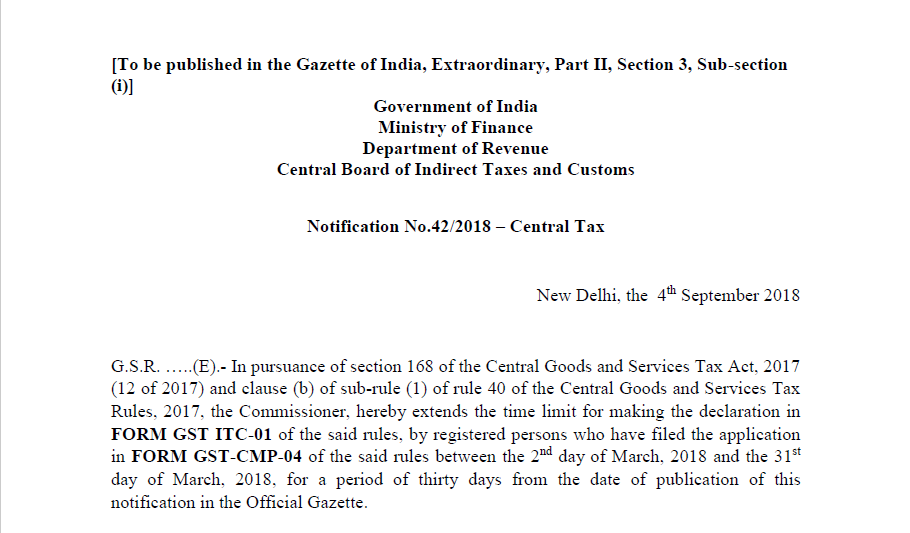 Notification No.42/2018 – Central Tax