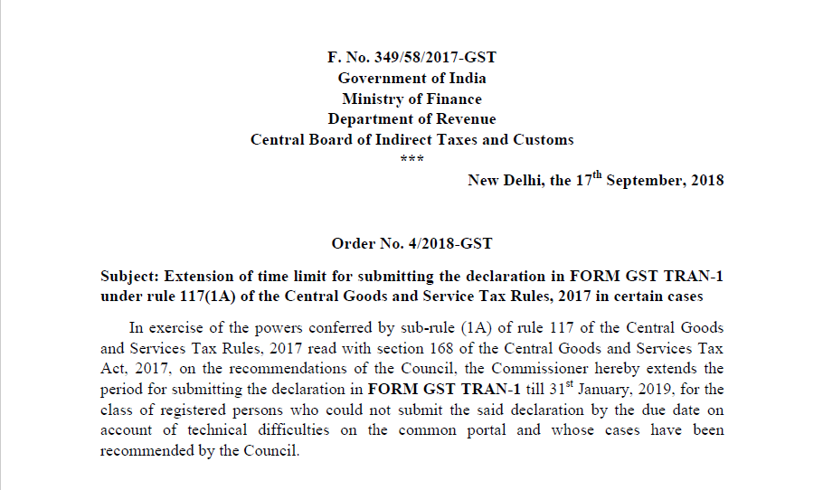 Extension of Form GST TRAN-1