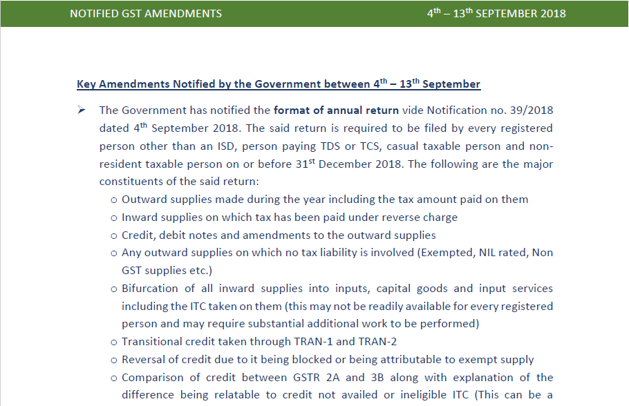Key Amendments Notified by the Government between 4th – 13th September