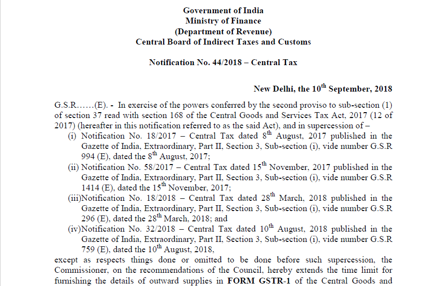 Notification No. 44/2018 – Central Tax