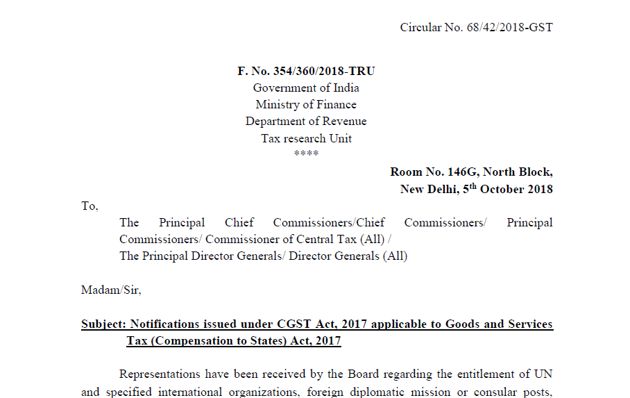 Circular No. 68/42/2018-GST