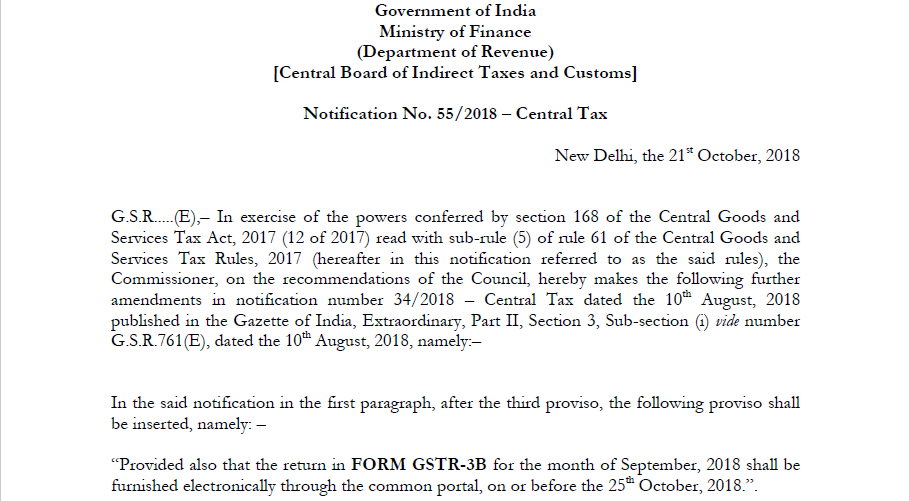 Notification No. 55/2018 – Central Tax