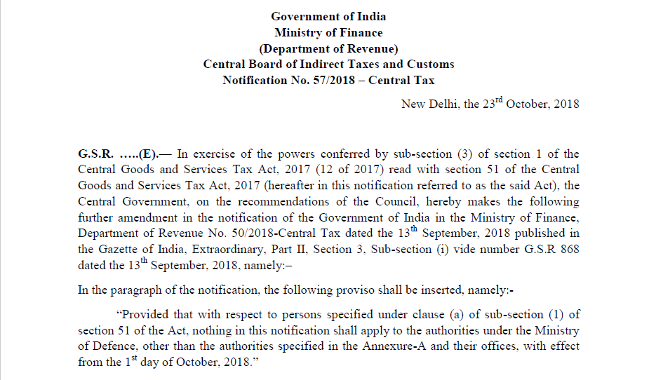 Notification No. 57/2018 – Central Tax
