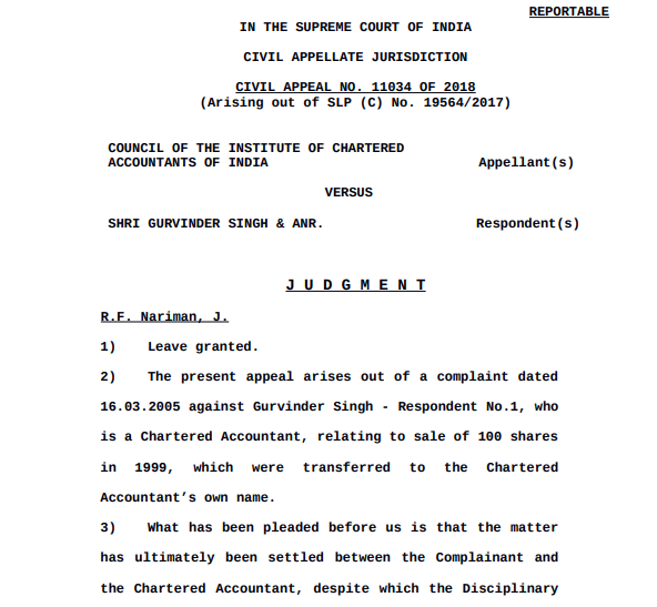 order on Council of ICAI Vs. Sh. Gurvinder Singh