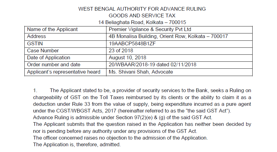 GST Case 1-Premier Vigilance & Security (P.) Ltd.