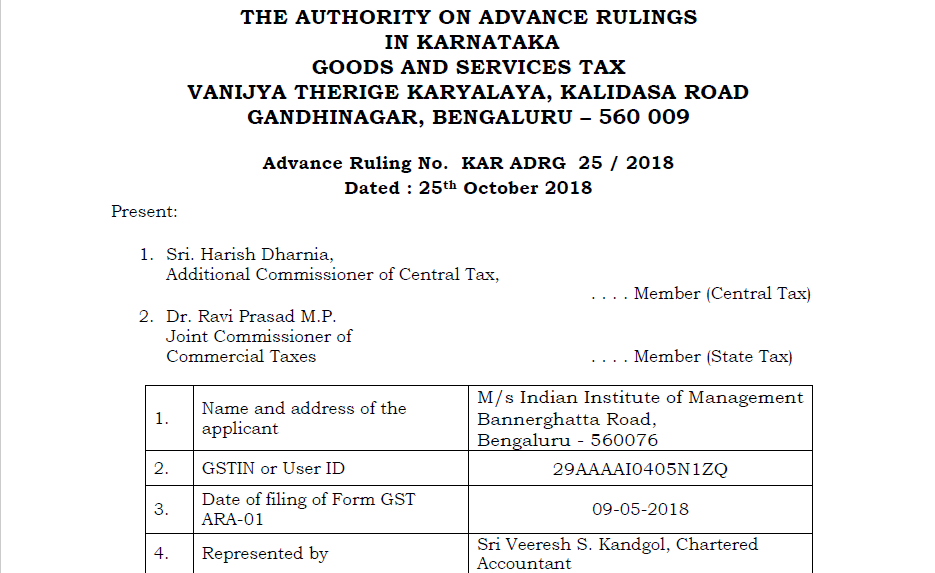 Original order of GST AAR of M/s Indian Institute of Management