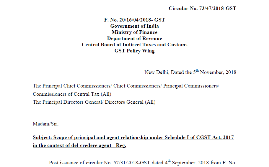 Circular No. 73/47/2018-GST