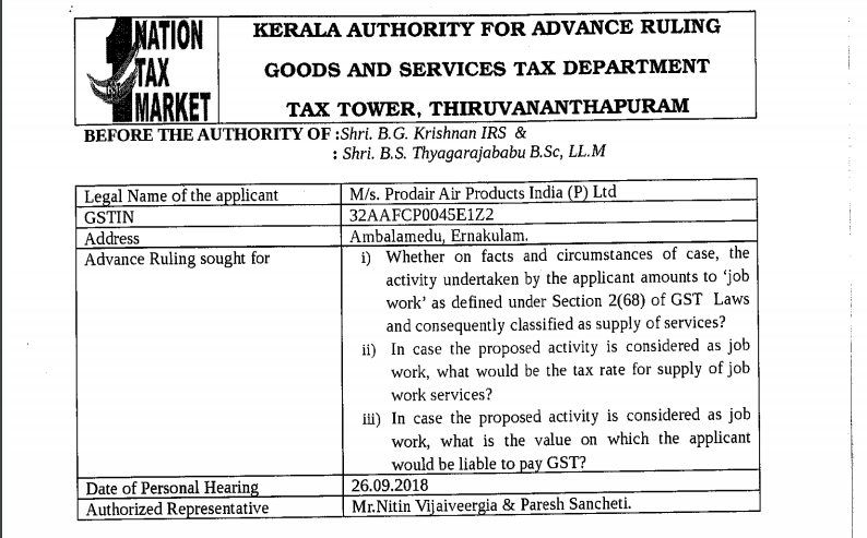 original copy of GST AAR of M/s. Prodair Air Pvt. Ltd.