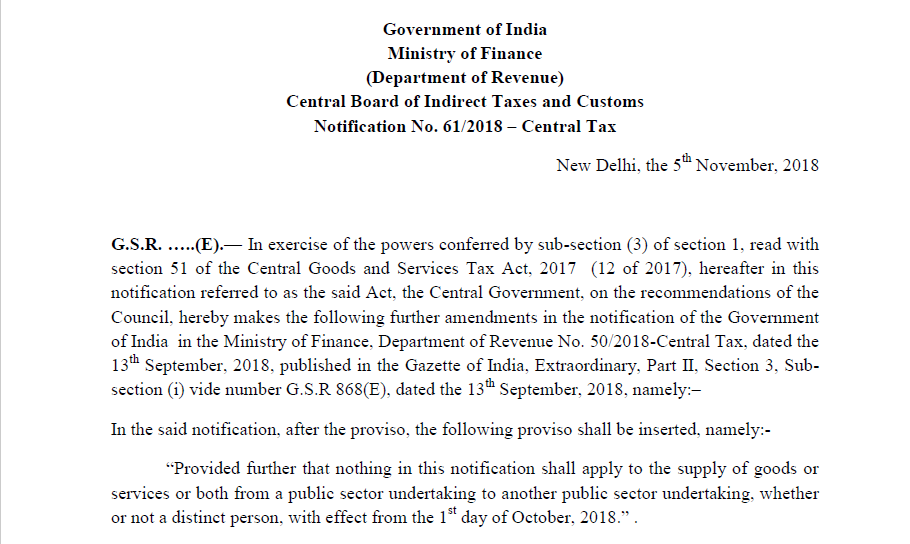 Notification No. 61/2018 – Central Tax
