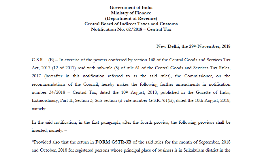 Notification No. 62/2018 – Central Tax