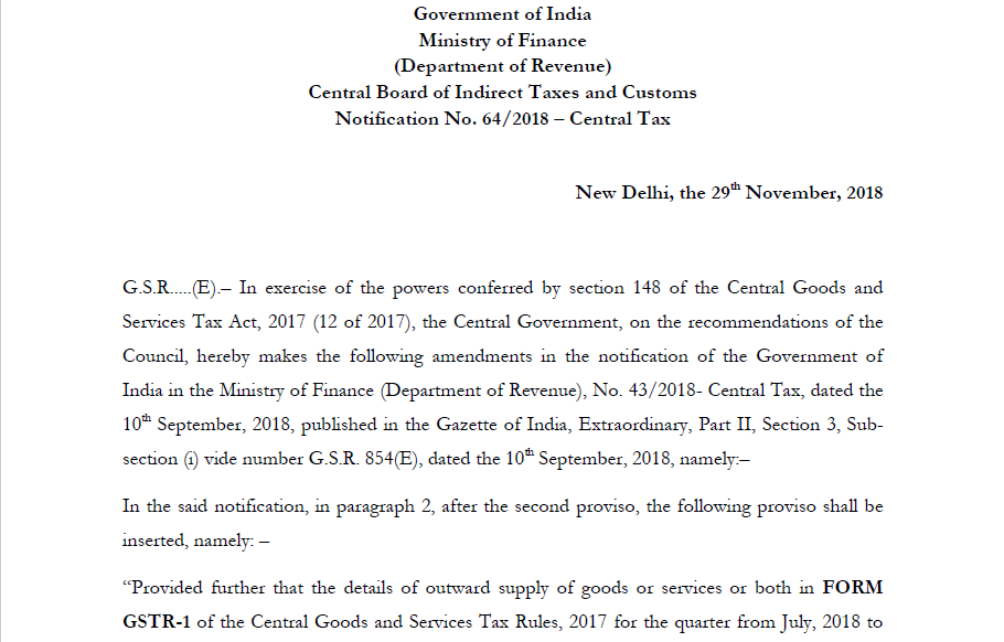 Notification No. 64/2018 – Central Tax