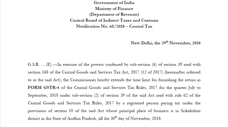Notification No. 65/2018 – Central Tax
