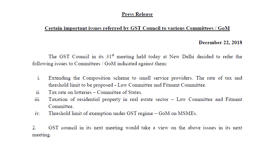 important issues referred by GST Council