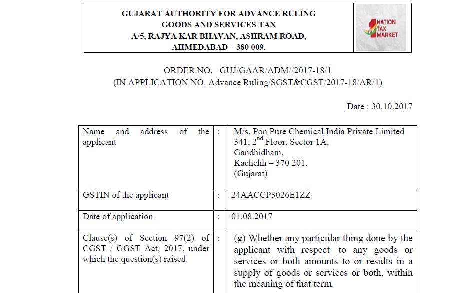 GST AAR of M/s. Pon Pure Chemical India Pvt Ltd