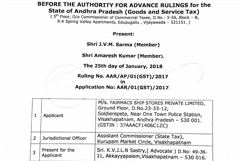 GST AAR of M/s Fairmacs Ship Stores Private Limited