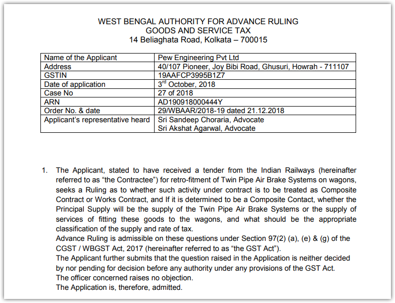 GST AAR of Pew Engineering Pvt Ltd