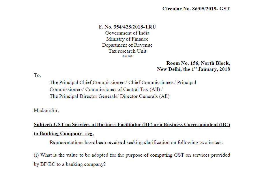 Circular No. 86/05/2019- GST