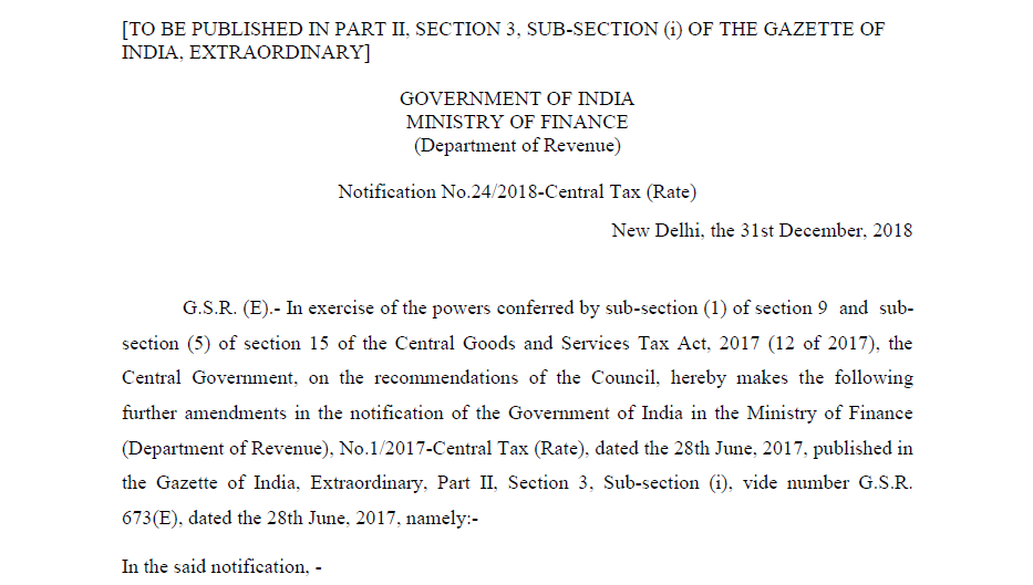 Notification No.24/2018-Central Tax (Rate)