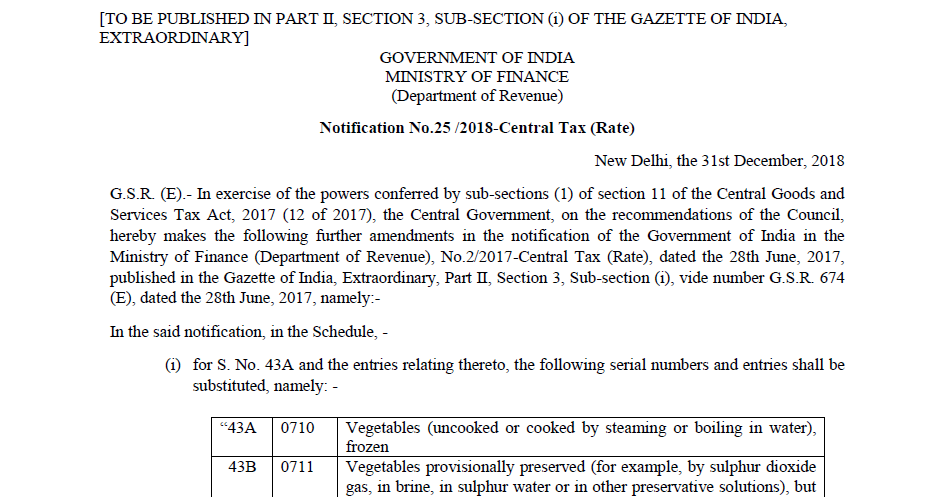 Notification No.25 /2018-Central Tax (Rate)