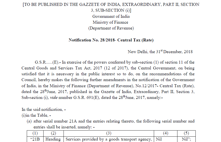 Notification No. 28/2018- Central Tax (Rate)
