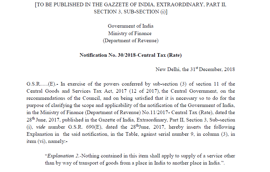 Notification No. 30/2018-Central Tax (Rate)