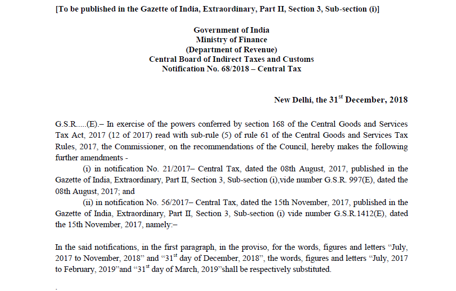 Notification No. 68/2018 – Central Tax