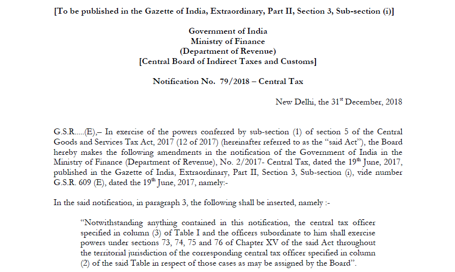 Notification No. 79/2018 – Central Tax