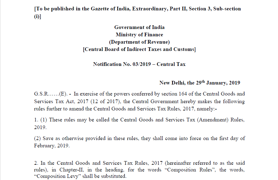 Notification No. 03/2019 – Central Tax
