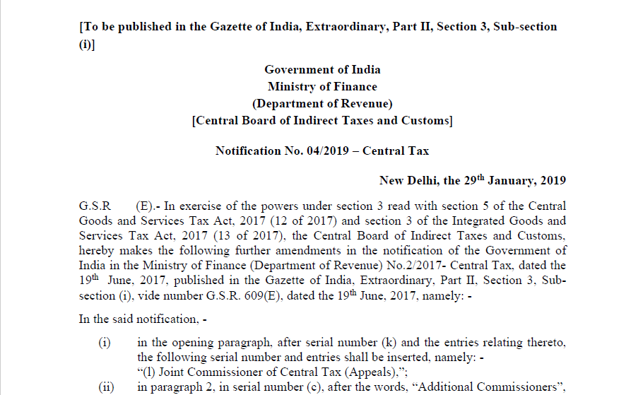 Notification No. 04/2019 – Central Tax