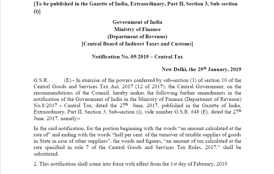 Notification No. 05/2019 – Central Tax
