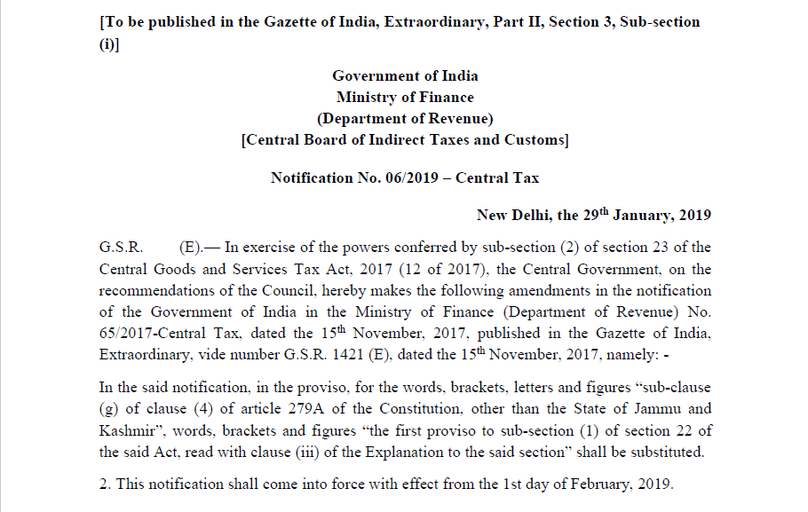 Notification No. 06/2019 – Central Tax