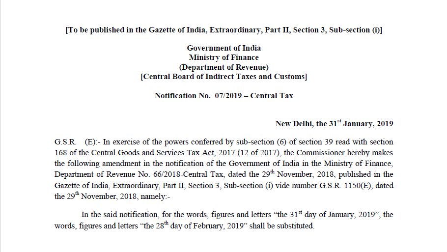 Notification No. 07/2019 – Central Tax