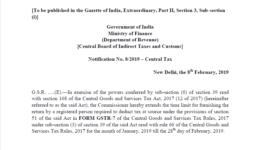 Notification No. 8/2019 – Central Tax