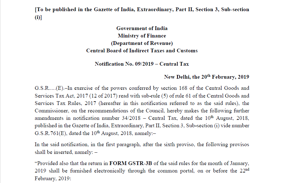 Notification No. 09/2019 – Central Tax